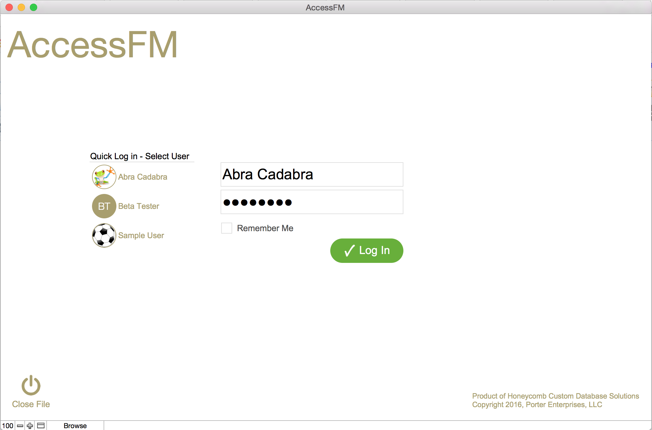 AccessFM Login Screen